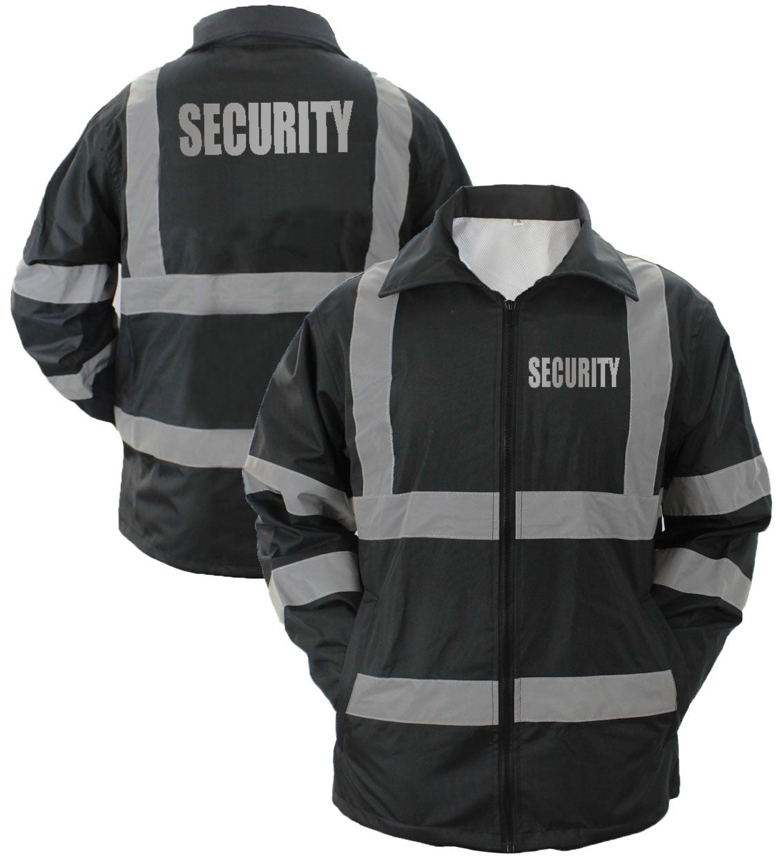REFLECTIVE SECURITY HIGH VISIBILITY RAINCOAT WITH REFLECTIVE STRIPES (BLACK)