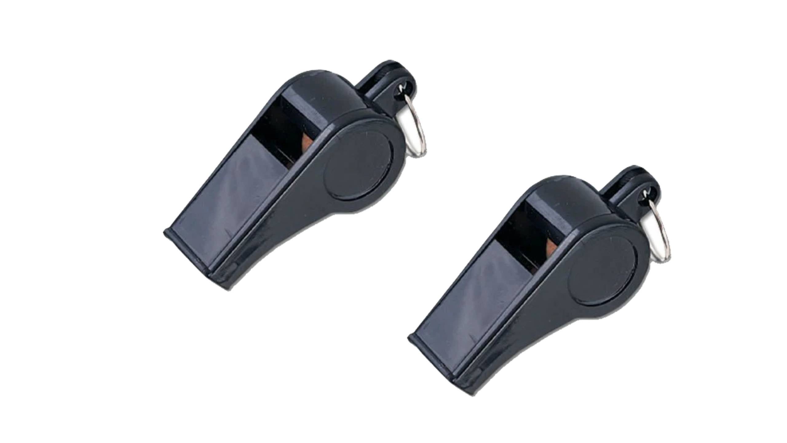 First Class Black Plastic Whistles PAIR