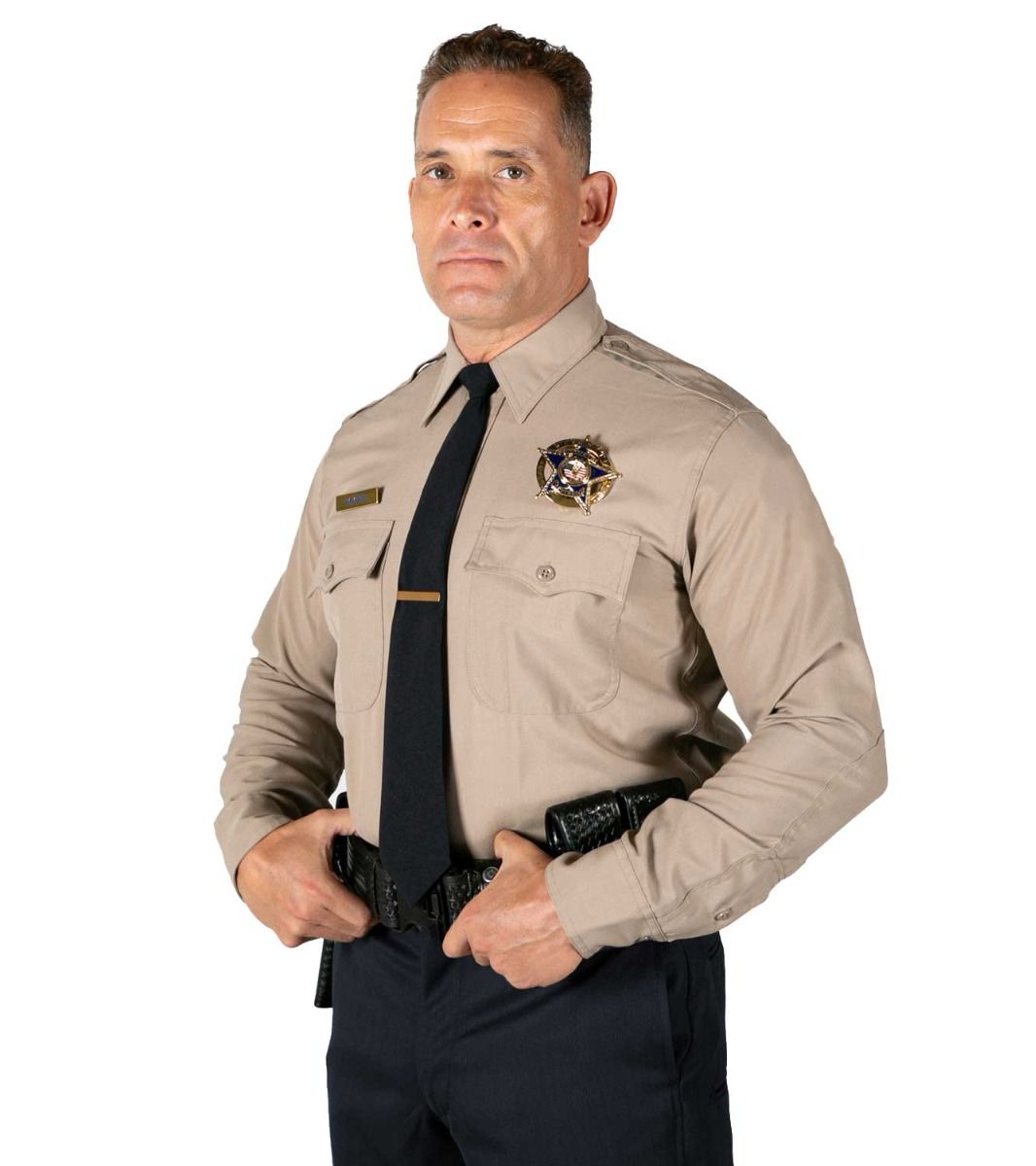 Sinatra Men Poly Rayon Lycra Long Sleeve Uniform Shirts TAN