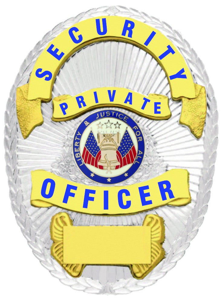 First Class Security Private Officer Gold on Silver Shield Badge