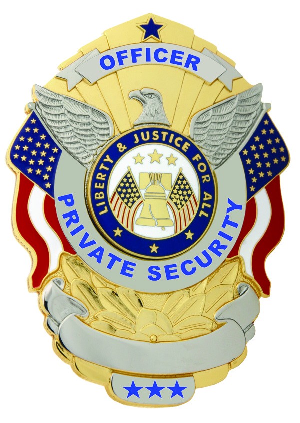 First Class Private Security Officer Eagle Over Flags Shield Badge