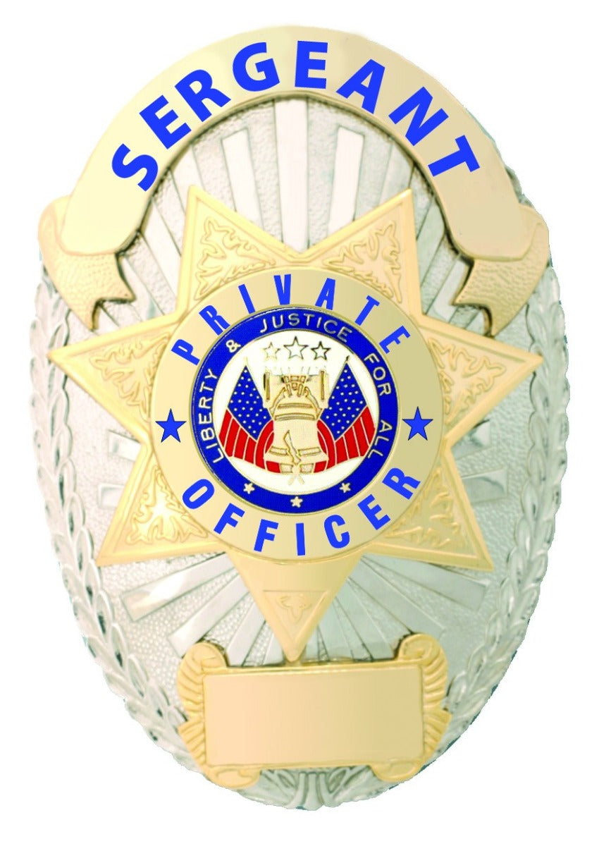 First Class Sergeant Private Officer Gold on Silver Shield Badge