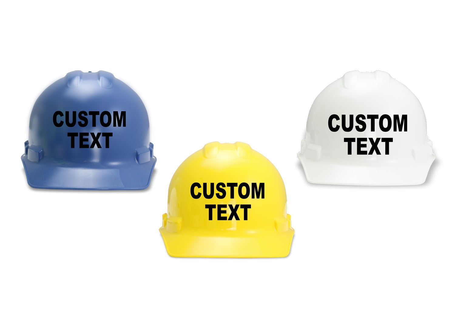 Custom Text Vented Hard Hat, Safety Hat, Three color Yellow White and Medium Blue