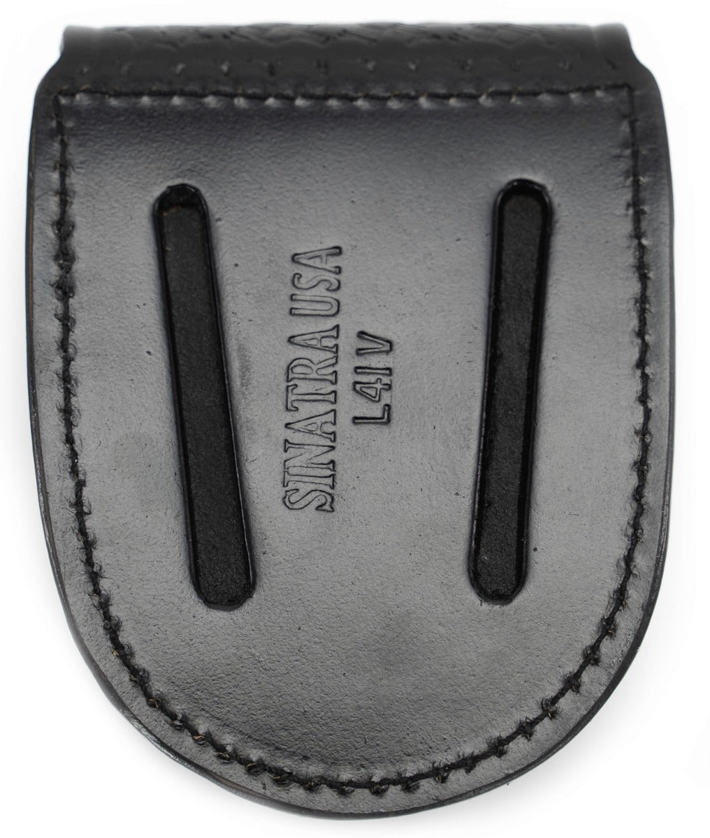 First Class Basketweave Leather Handcuff Holder with Hook and Loop Fastener