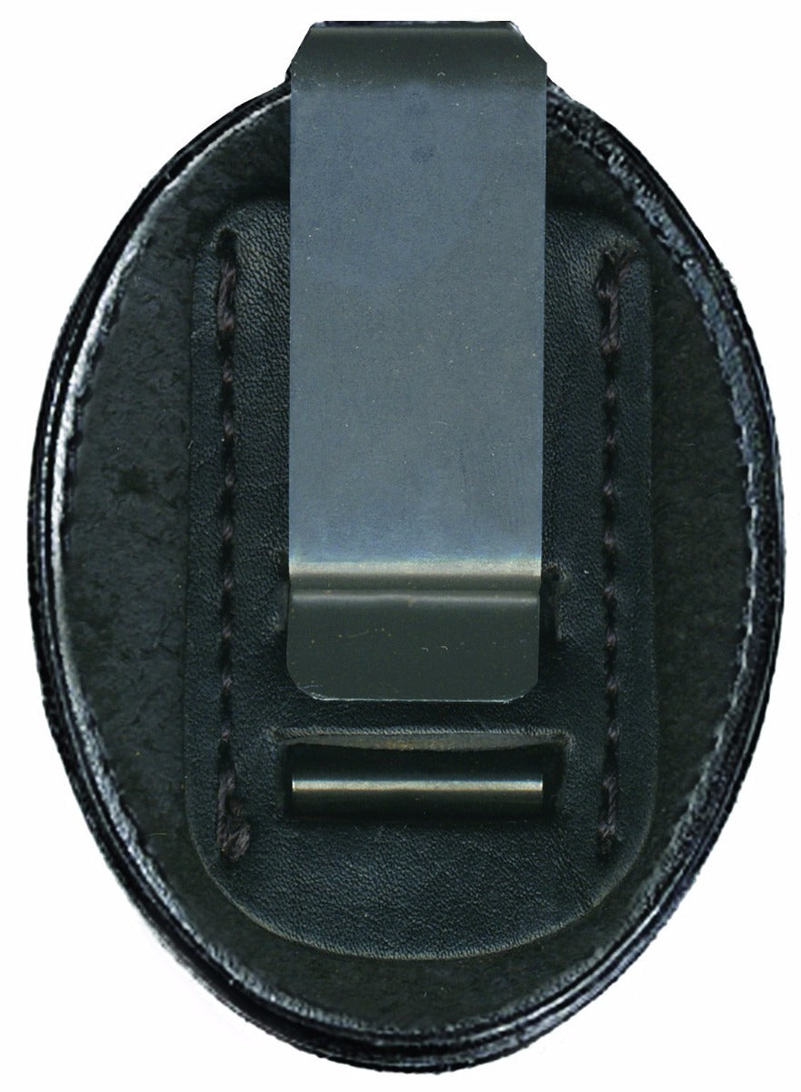 Oval Leather Badge Holder with Chain and Clip