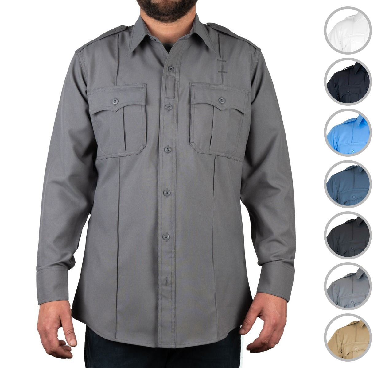 Polyester 4 Pocket Hidden Zipper Uniform Shirt with Underarm Mesh - Long Sleeve