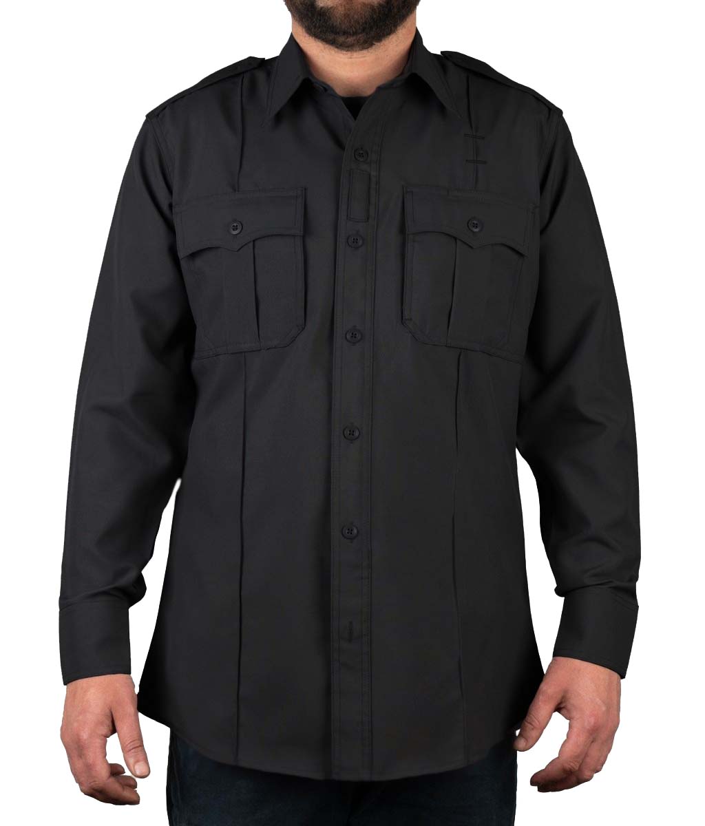Polyester 4 Pocket Hidden Zipper Uniform Shirt with Underarm Mesh - Long Sleeve