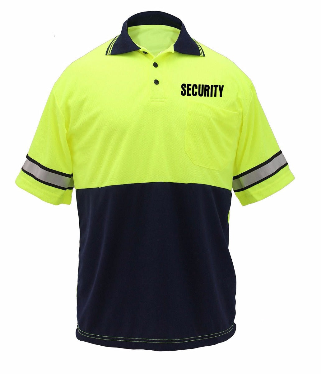 First Class Two Tone Polyester Polo Shirt with Reflective Stripes and ID