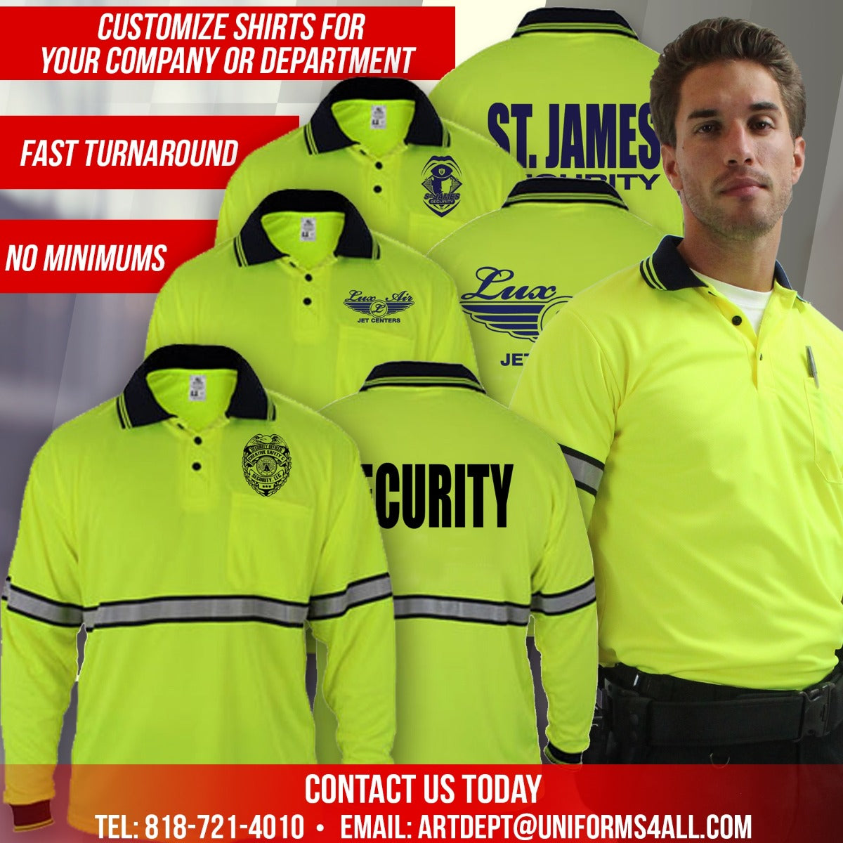 First Class Security High Visibility Long Sleeve Polo Shirt With Reflective Stripes