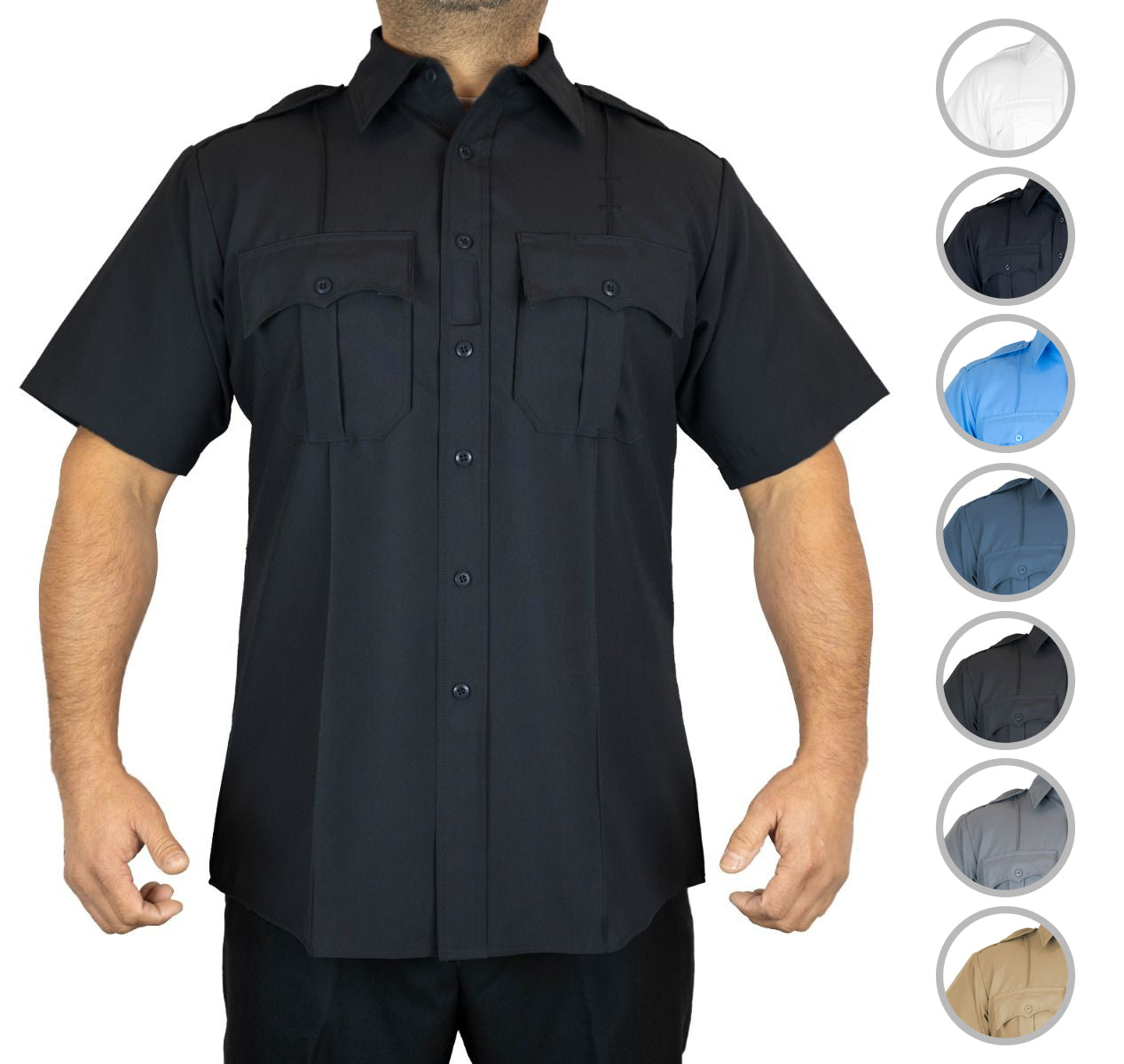 Polyester 4 Pocket Hidden Zipper Uniform Shirt with Underarm Mesh - Short Sleeve