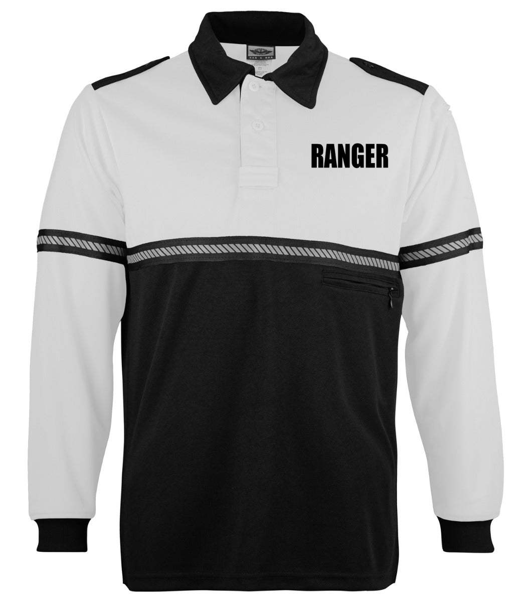 First Class Two Tone Long Sleeve Bike Patrol Shirt with Zipper Pocket and Hash Stripes with Ranger ID