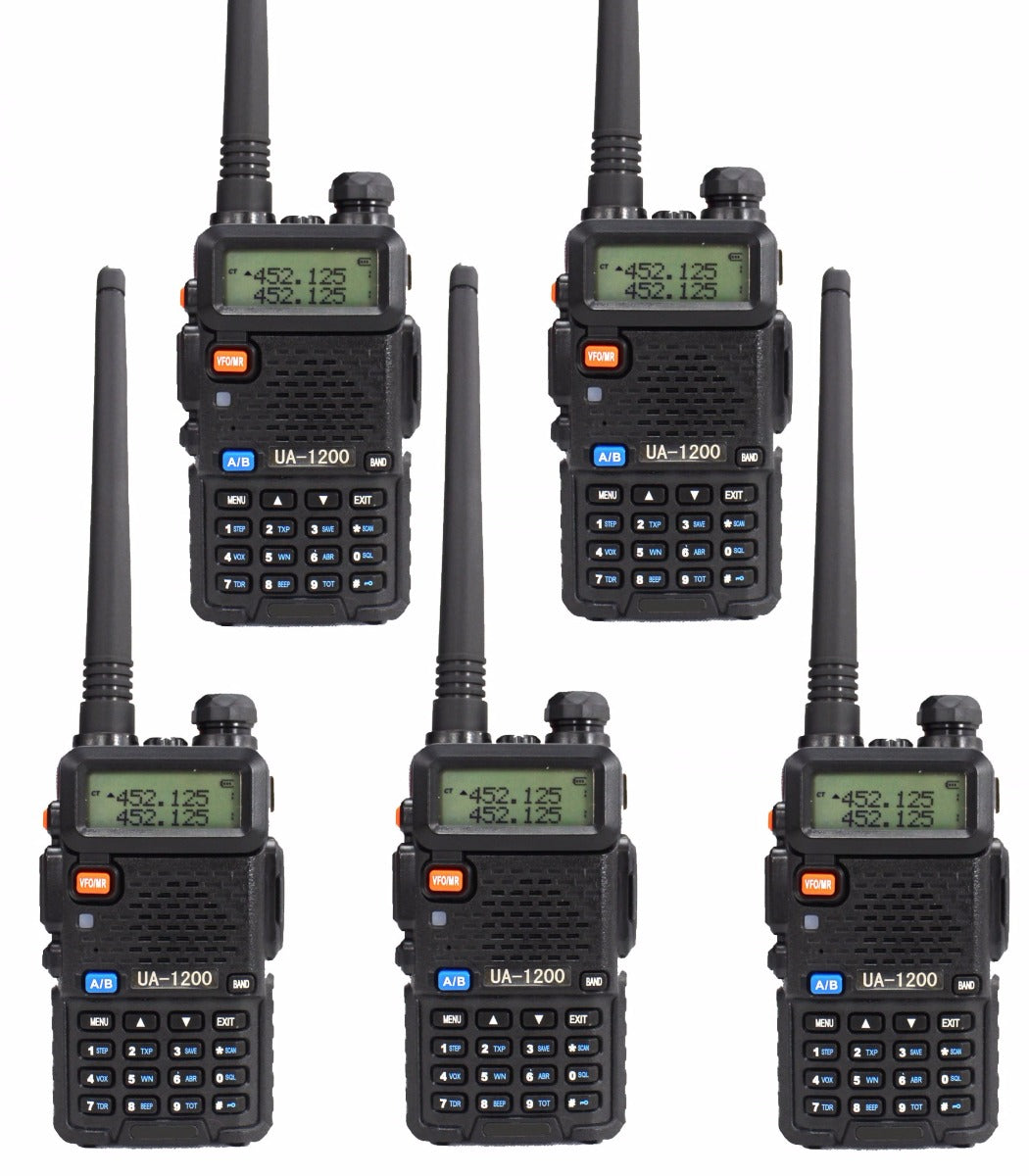 5 Pack UA1200 VHF/UHF Dual Band Two-Way Radio, Black