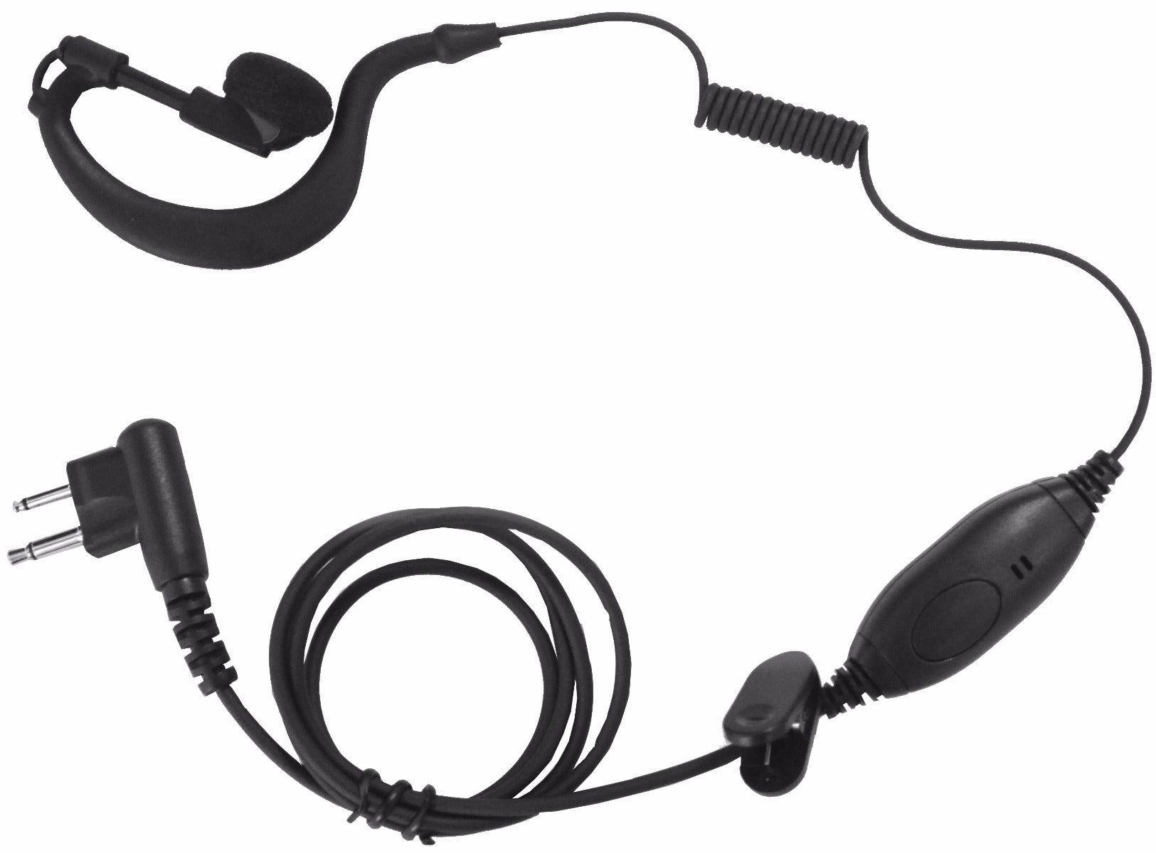 Ear Hanger Earphone with VOX/PTT Lapel Microphone (For Kenwood & UAW 2 Prong Radios)